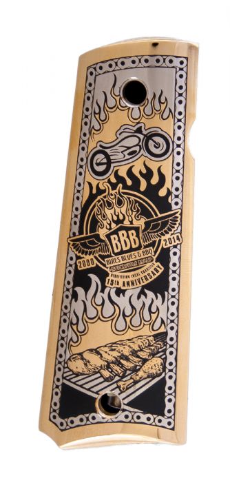 Bikes, Blues & BBQ 15th Anniversary Custom Engraved Metal 1911 Grips